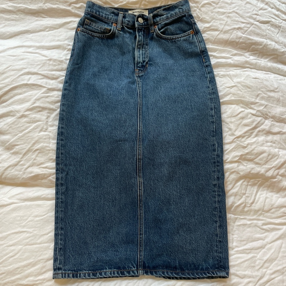 Reformation Blue Denim Skirt